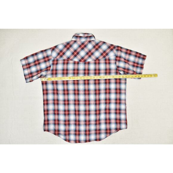 Plains Western Wear Size XL Short Sleeve Plaid Pearl Snap Button Shirt - Picture 5 of 8